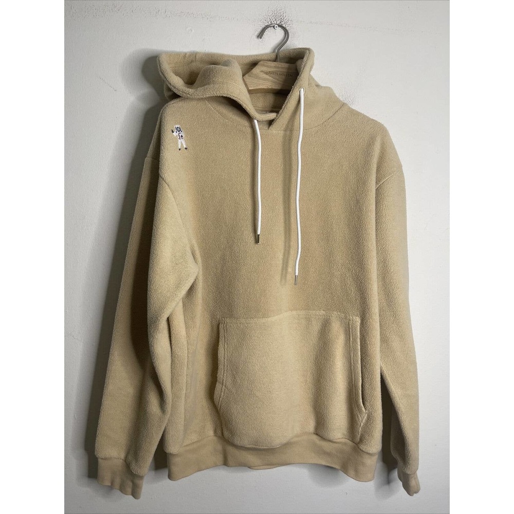 Barstool Beige Sherpa Moon Man Pullover Hoodie Sweatshirt Size Small